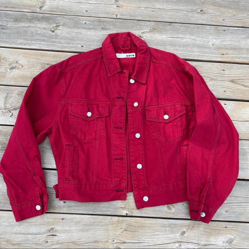TopShop Moto Red Denim Jacket